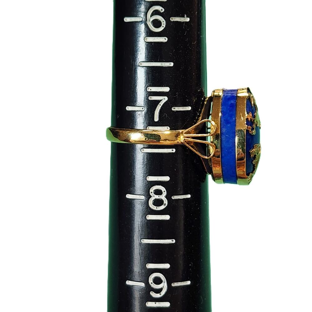 Vintage 14K Yellow Gold Lapis Lazuli Cabochon Sculptural Figural Overlay Ring - Picture 7 of 11